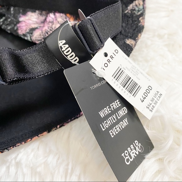 NWT Torrid Black Floral Lightly Lined Lace Wireless Bra 360 Back Smoothing 44DDD - Picture 9 of 11